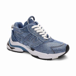 Ash Race Strass Denim Fashion Sneakers Damen Blau | 366394-794